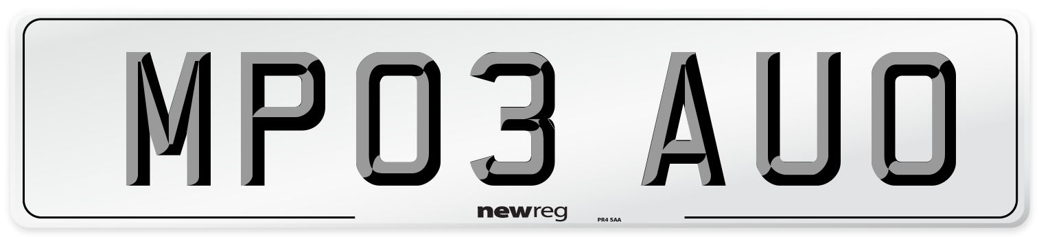 MP03 AUO Number Plate from New Reg